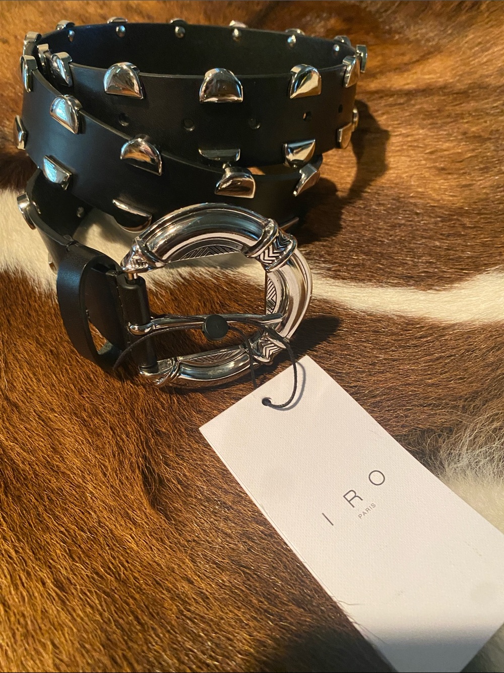 IRO Paris Studded Circular Buckle Belt Black SZ 80/Medium NWT